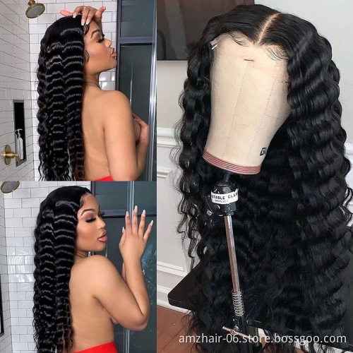 Loose Deep Wave Raw Peruvian Virgin 100% Human Hair Lace Wig Cheap Trasparent Swiss 4x4 5x5 Lace Closure Human Hair Wig Vendor